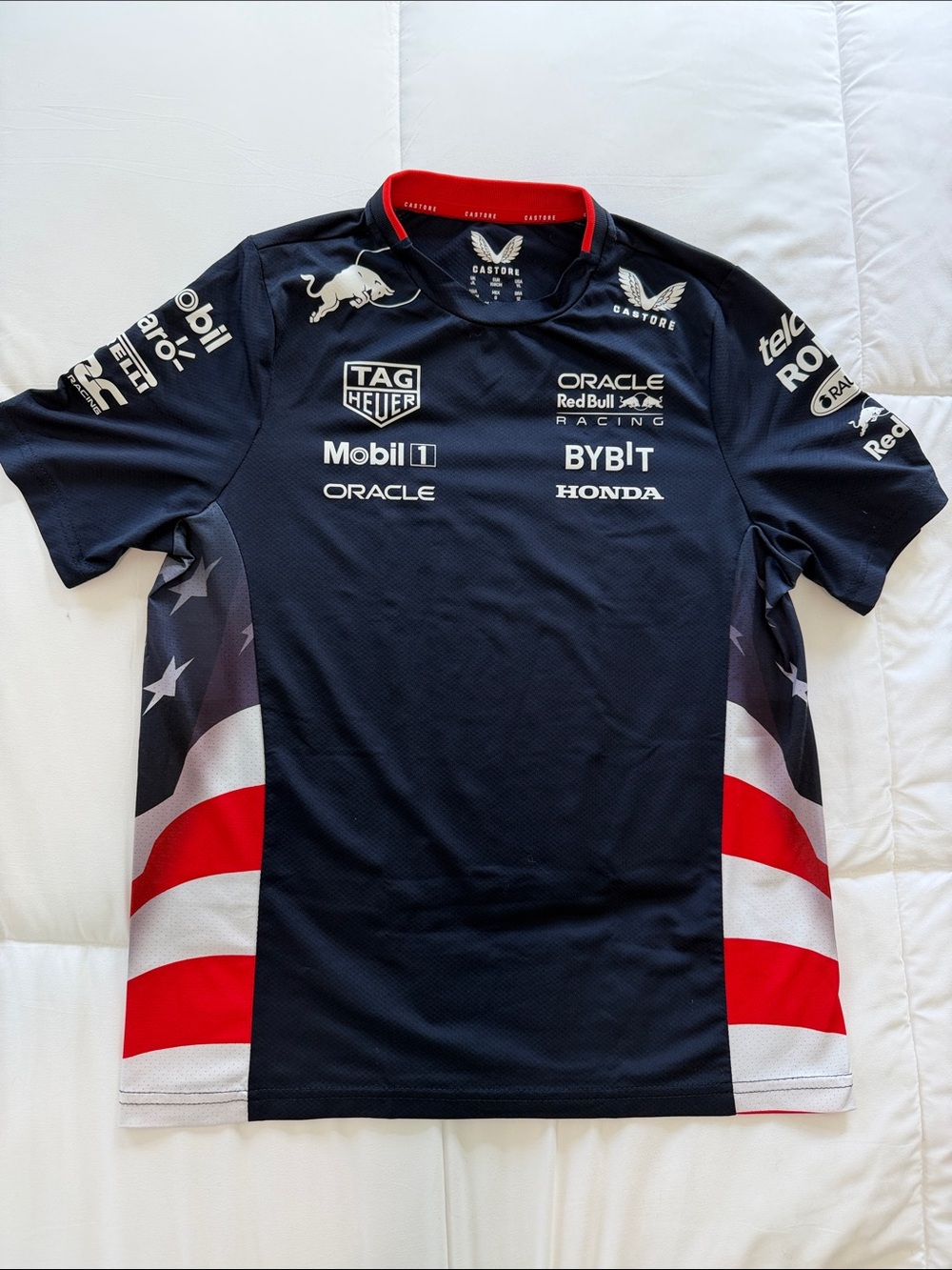 Red Bull Racing F1 Boys Navy Blue Team Tee with American Flag Accents